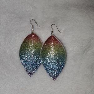 Pinched Rainbow Glitter Faux Leather Earrings